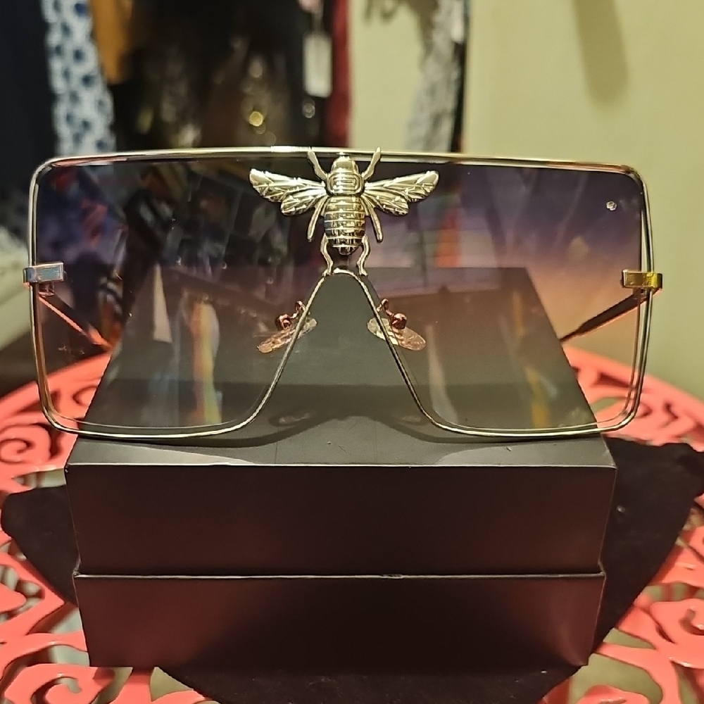 Gold Bee Embellished Sunglasses